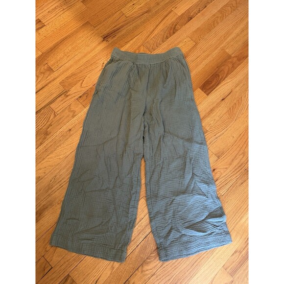 Madewell Breezewoven Crop Wide Leg Pants Medium Green Linen Pull On Lagenlook - Picture 1 of 6
